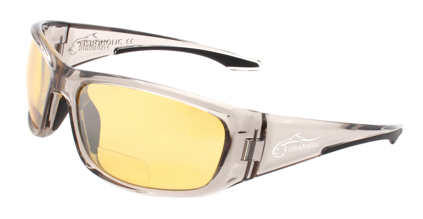 Fishoholic BI-FOCAL x1.5-ICE-Vision-gry UV400 Polarized Fishing Sunglasses w' x1.5 Reader