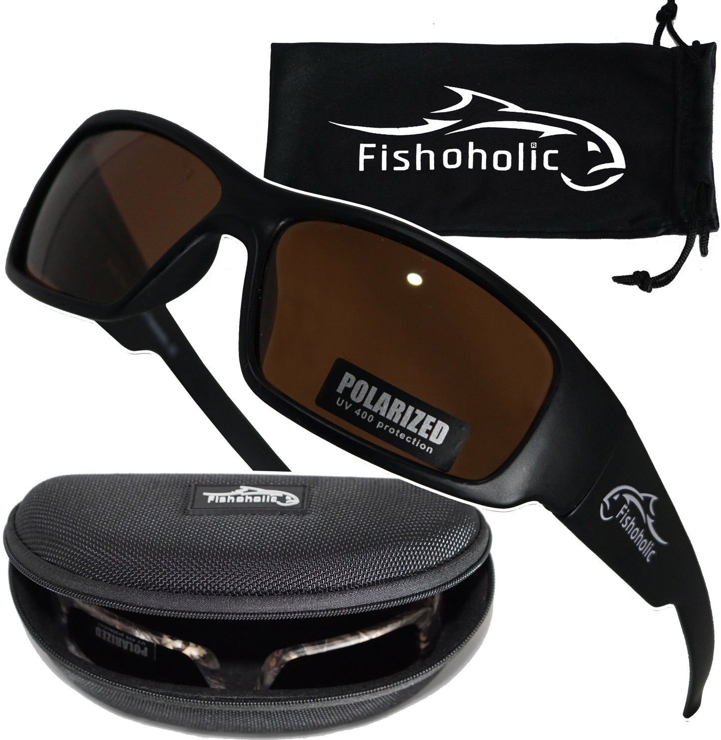 Fishoholic MB-Amb Sunglasses - UV400 Polarized Sunglasses w' Case & Pouch