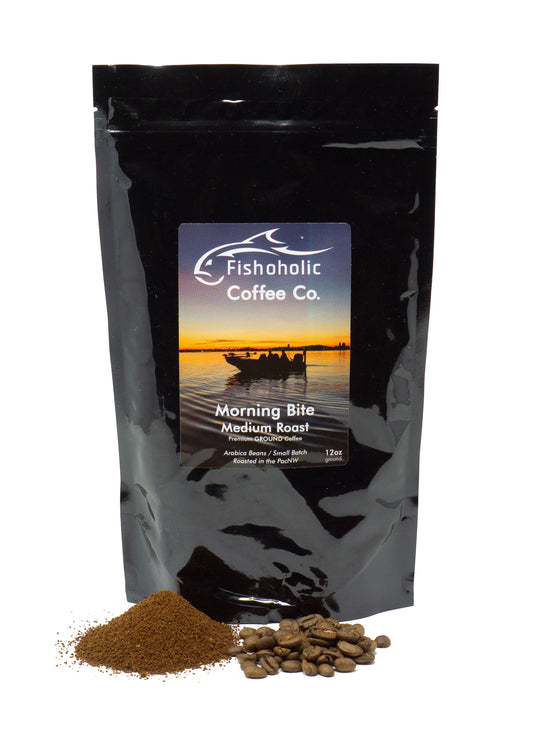 Fishoholic COFFEE CO. - "Morning Bite" Medium Roast Ground Coffee - Small Batch Arabica Beans - Roasted in the PNW