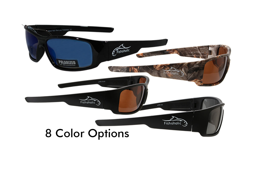  Fishoholic Pro Series Polarized Fishing Sunglasses w' Rubber  Accents - UV400 Sun Protection - Fishing Gift (proFX_BLKstk-BLU-blk) :  Sports & Outdoors