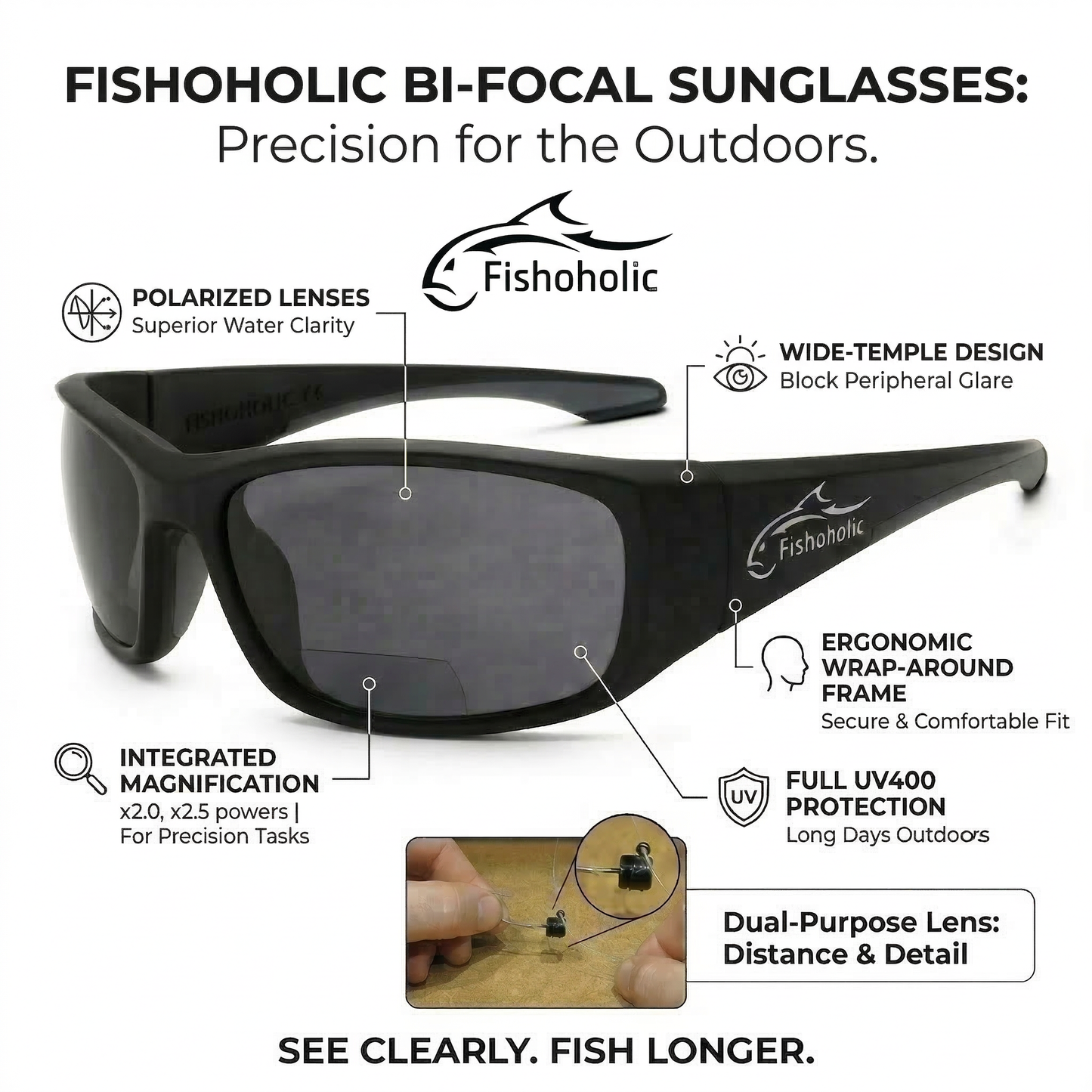 Fishoholic BI-FOCAL x2.5-MB-MB-blk UV400 Polarized Fishing Sunglasses w' x2.5 Reader