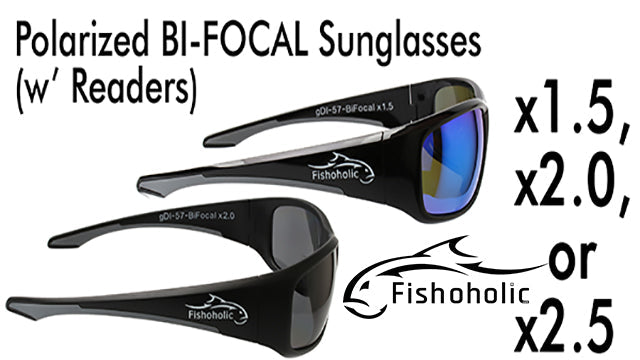 Fishoholic BI-FOCAL MB Frame AMBER LENS x1.5 reader - UV400 Polarized Fishing Sunglasses w' Reader