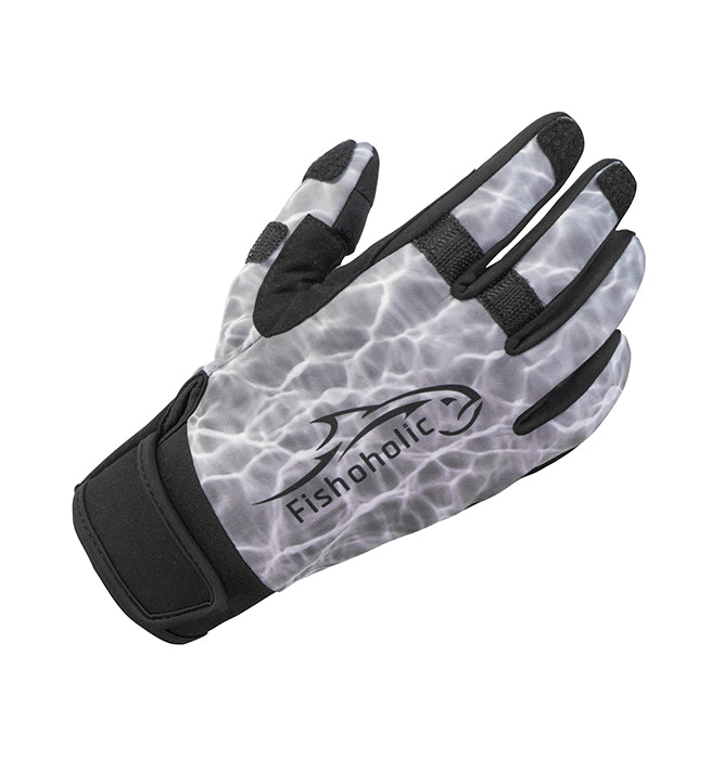 Fishoholic cwGLV-S  Cold-Weather Super-Sticky Fishing Gloves - 3 pull-back tips - tie lures & use phone