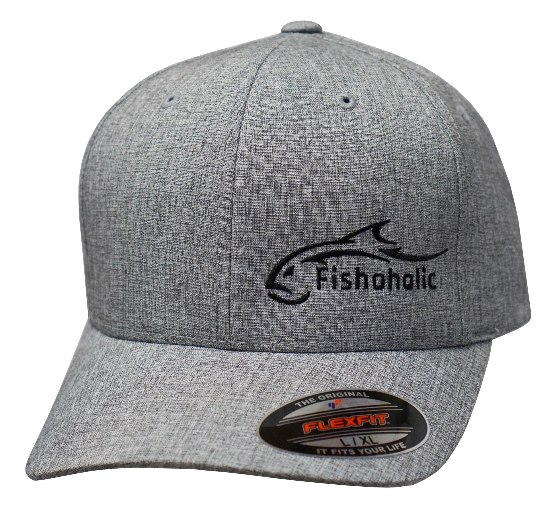 Fishoholic FlexFit Mesh-GryWht-L/XL Fishing Hat – Semi-Fitted Fishing