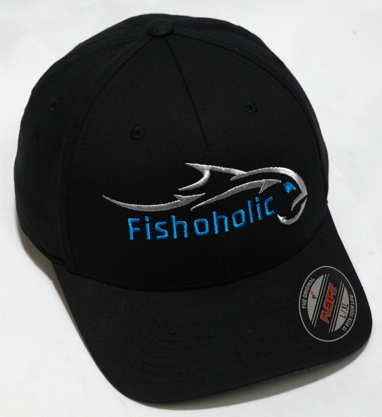 Fishoholic FlexFit Blk-BLU-s/m Fishing Hat – Semi-Fitted Fishing Hat (FF-BLU-s/m)