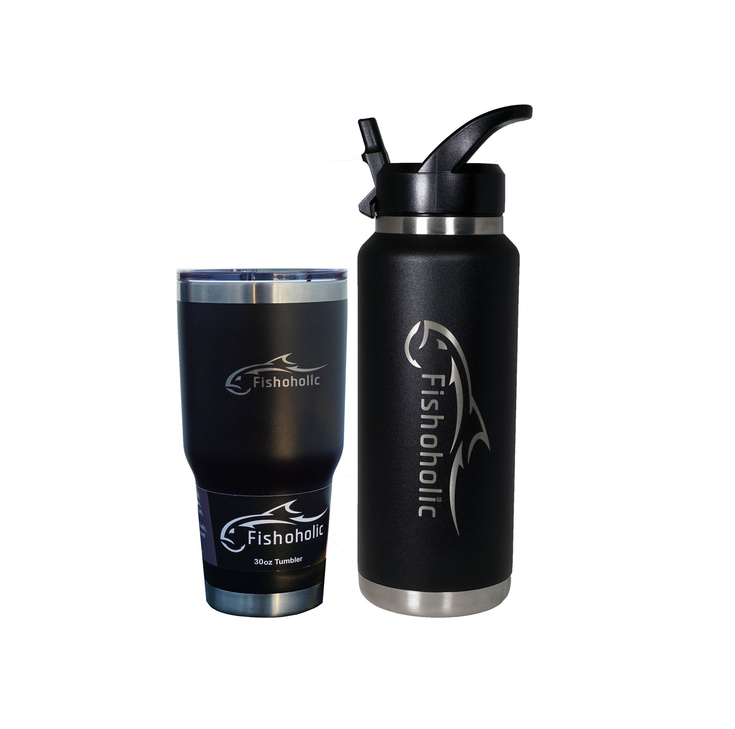 Fishoholic - 2 pack Bundle 30oz & 36oz - Tumbler w' Magnetic Slide Lid & KEG/Bottle - Double Wall Stainless Steel Vacuum Insulated