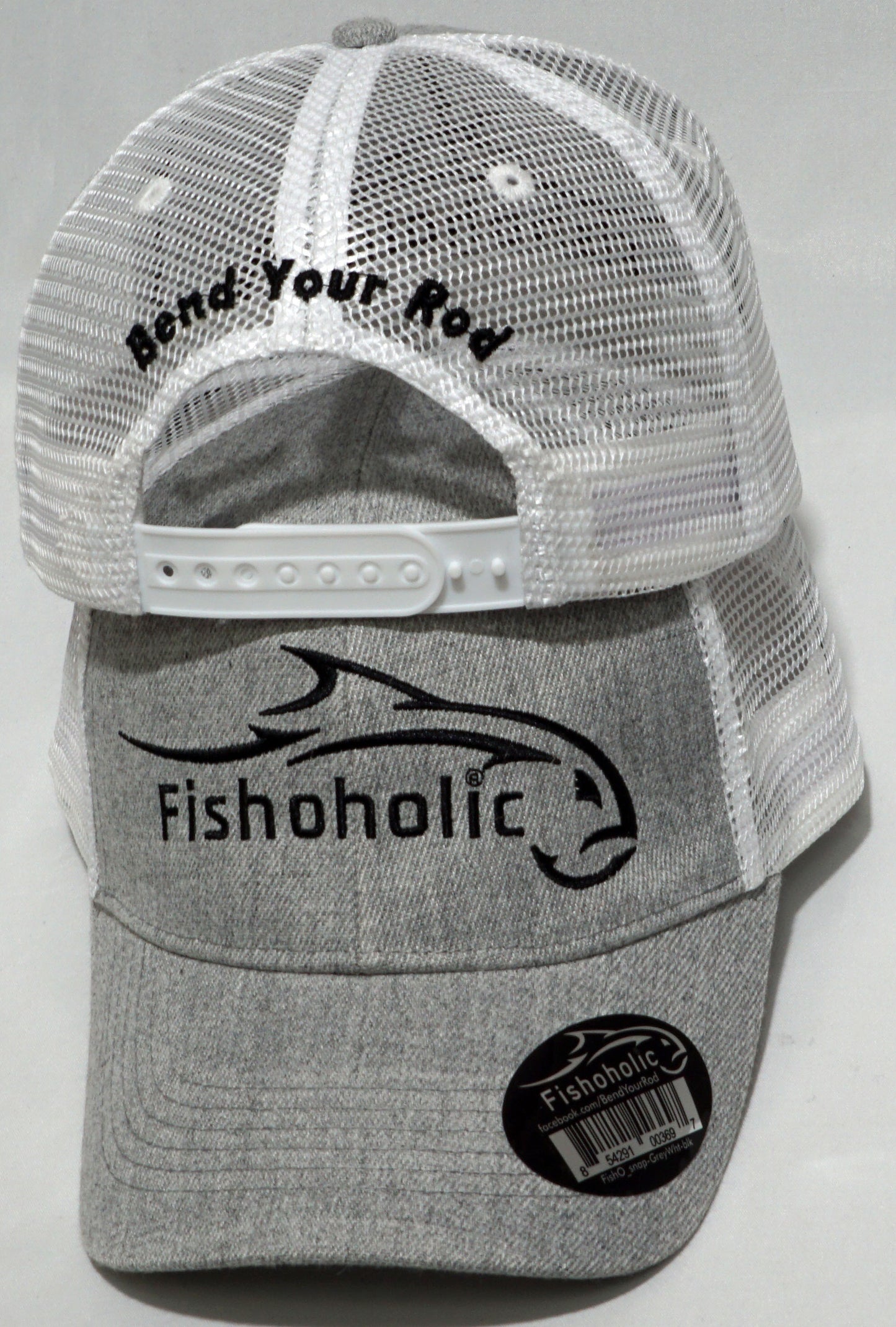 Fishoholic Snap-GRY-WHT Snapback Fishing Hat – Trucker Hat w' Mesh Bac