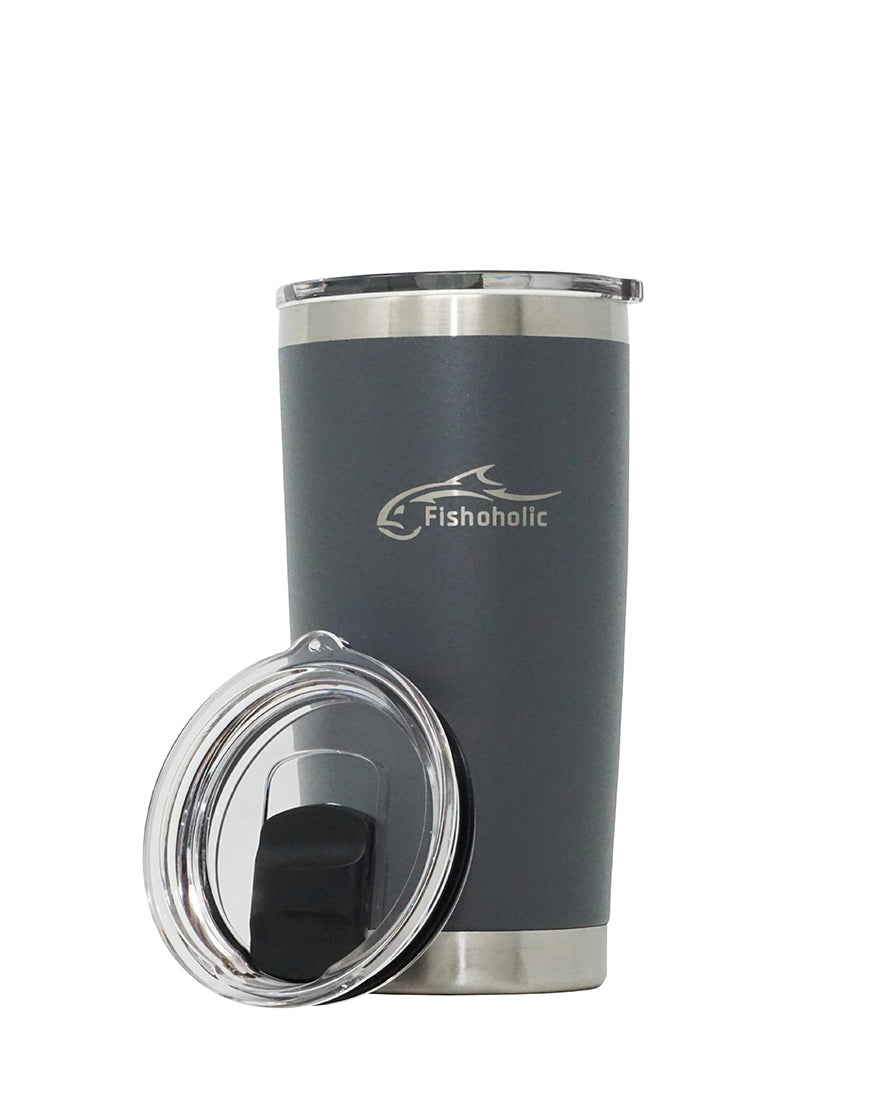 Fishoholic 20oz Tumbler w' Magnetic Slide Lid WHITE - Double Wall Stainless Steel Vacuum Insulated