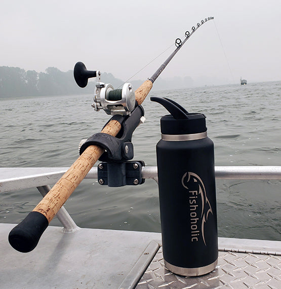 bottle fishing reel Fishoholic 36oz Bottle w' Flip Lid & Handle - Tumbler Mug Keg