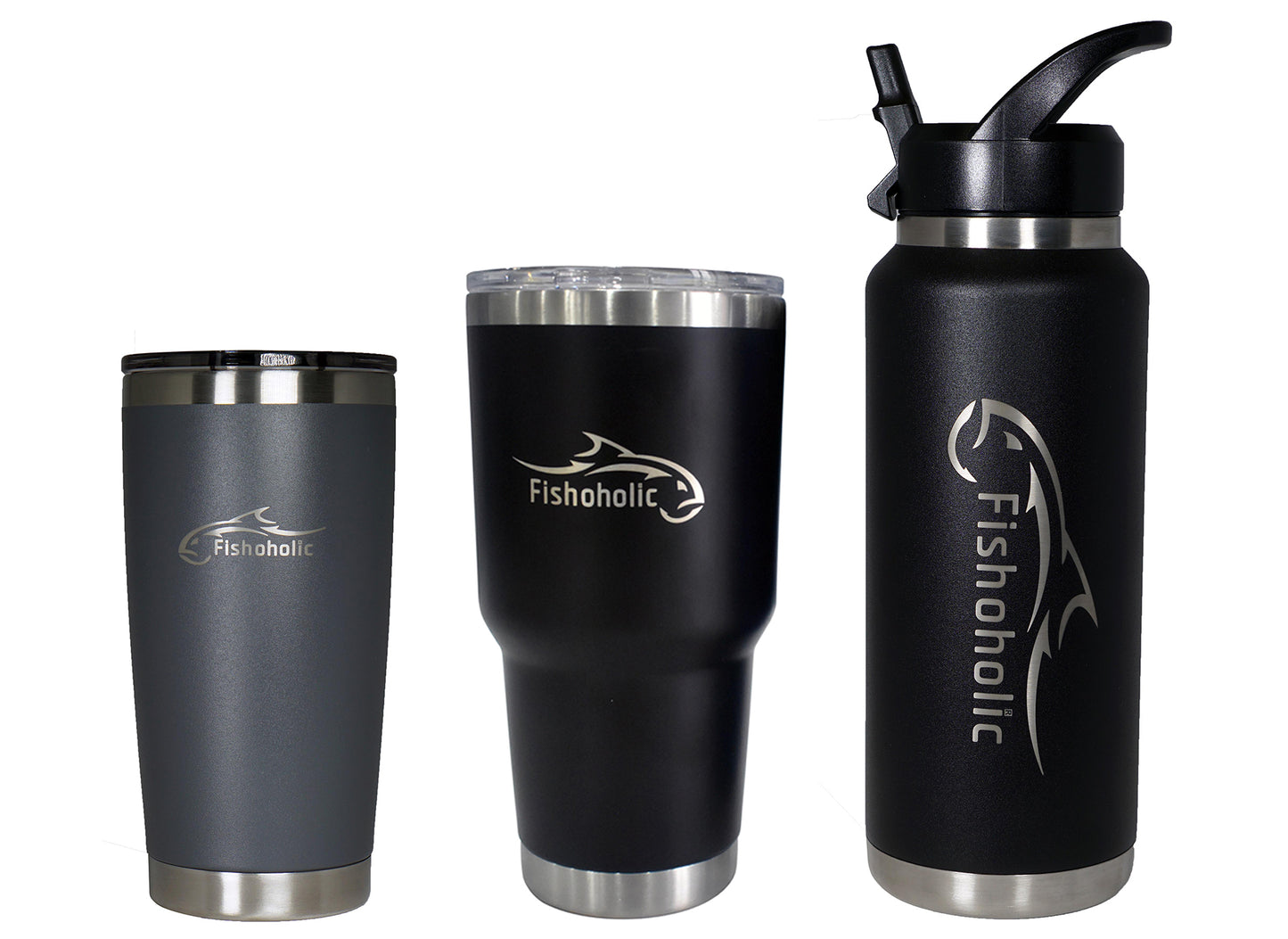 Fishoholic 20oz Tumbler w' Magnetic Slide Lid - Double Wall Stainless Steel Vacuum Insulated